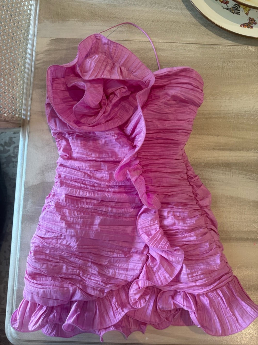 LoveShackFancy Pink Ruffled Mini Dress